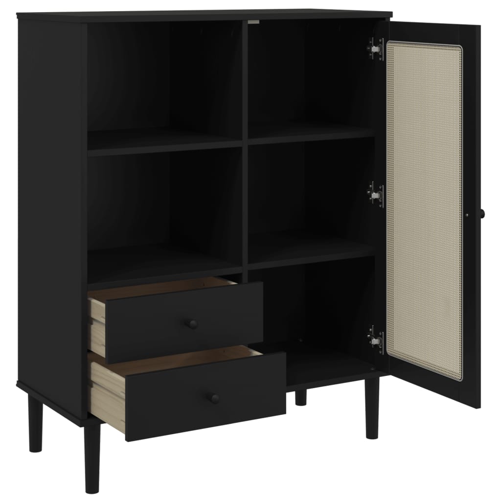 Buffet SENJA aspect rotin noir 90x40x112cm bois massif de pin - XIOS