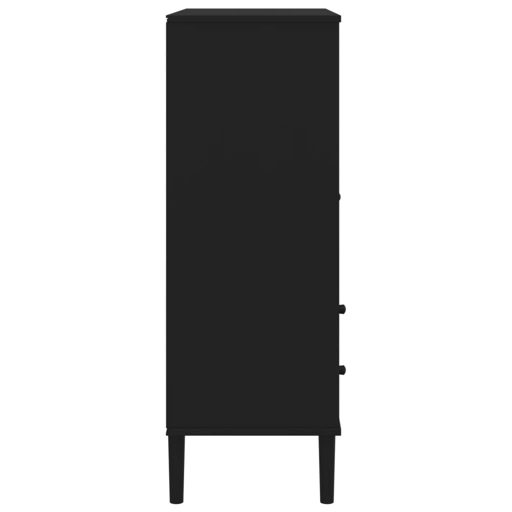 Buffet SENJA aspect rotin noir 90x40x112cm bois massif de pin - XIOS