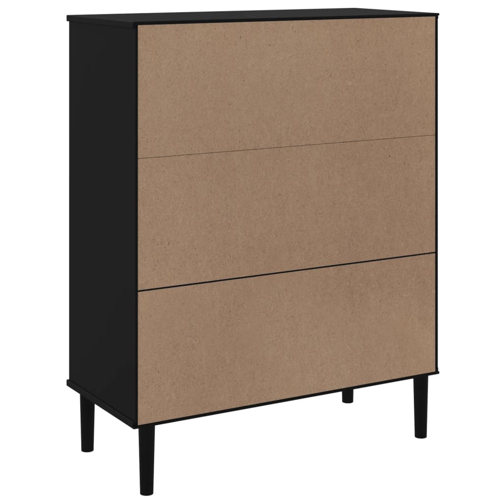 Buffet SENJA aspect rotin noir 90x40x112cm bois massif de pin - XIOS