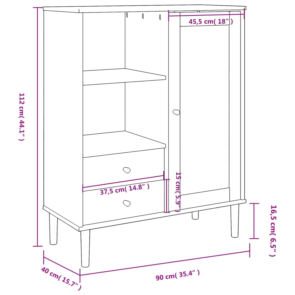 Buffet SENJA aspect rotin noir 90x40x112cm bois massif de pin - XIOS