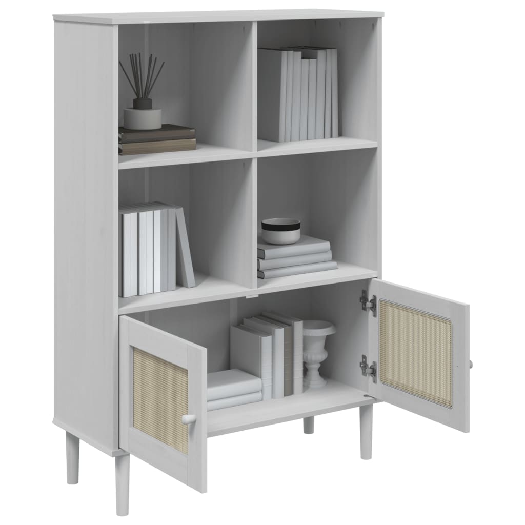 Bibliothèque SENJA aspect de rotin blanc bois massif de pin - XIOS