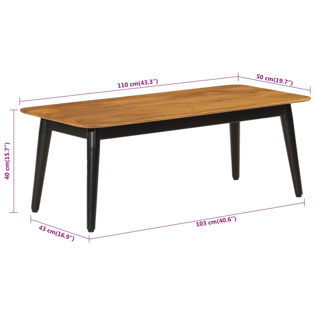 Table basse 110x50x40 cm bois massif de manguier et fer - XIOS