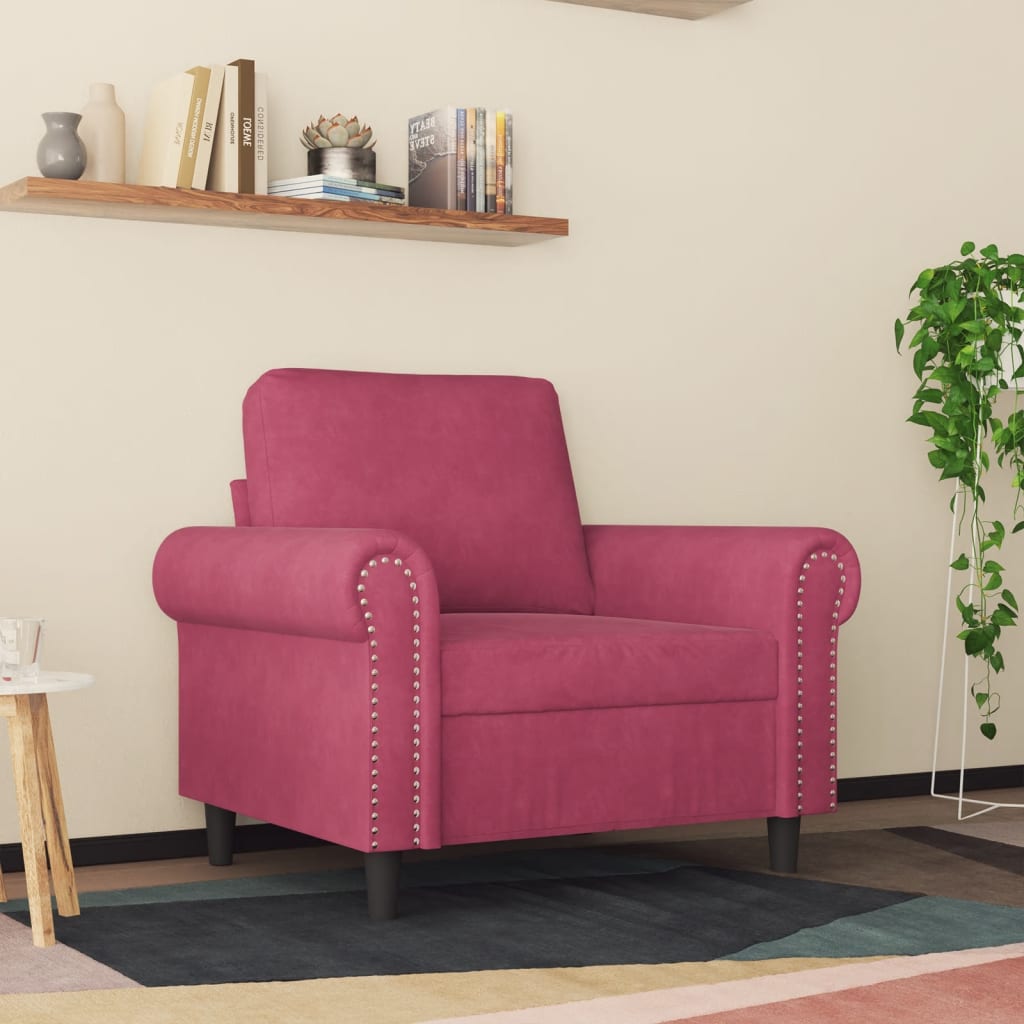 Fauteuil Rouge bordeaux 60 cm Velours - XIOS