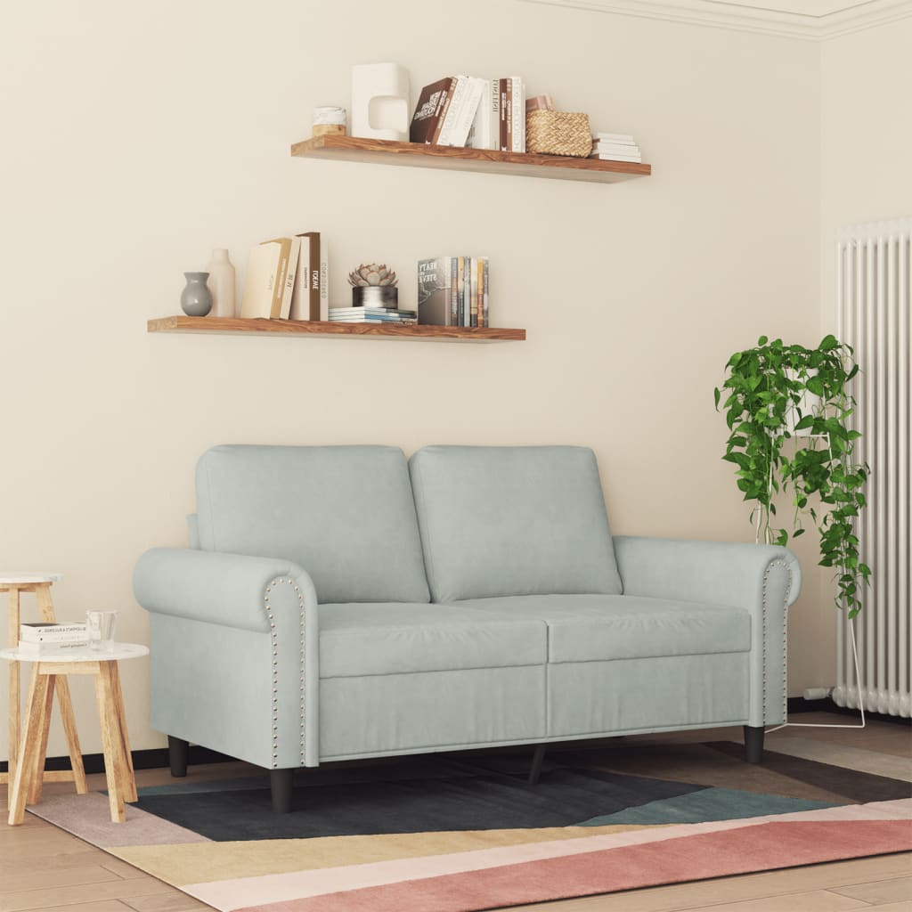 Canapé à 2 places Gris clair 120 cm Velours - XIOS