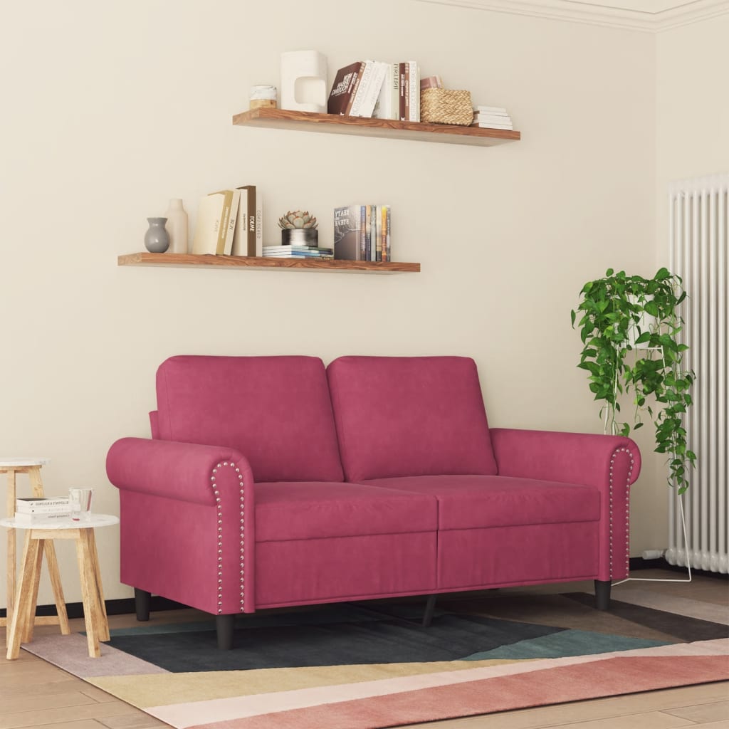 Canapé à 2 places Rouge bordeaux 120 cm Velours - XIOS