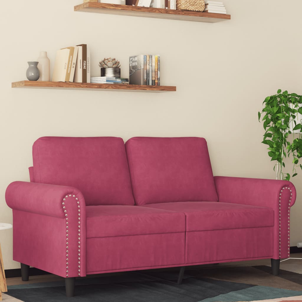Canapé à 2 places Rouge bordeaux 120 cm Velours - XIOS