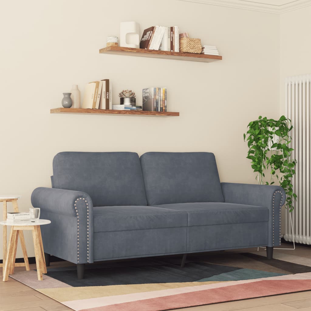 Canapé à 2 places Gris foncé 140 cm Velours - XIOS