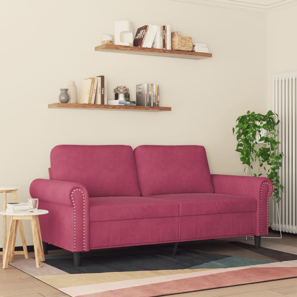 Canapé à 2 places Rouge bordeaux 140 cm Velours - XIOS