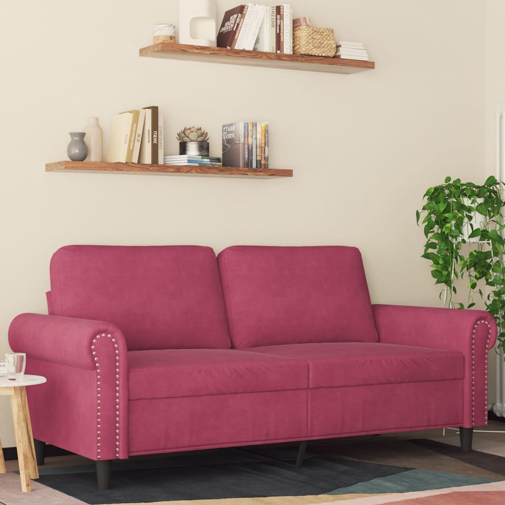 Canapé à 2 places Rouge bordeaux 140 cm Velours - XIOS
