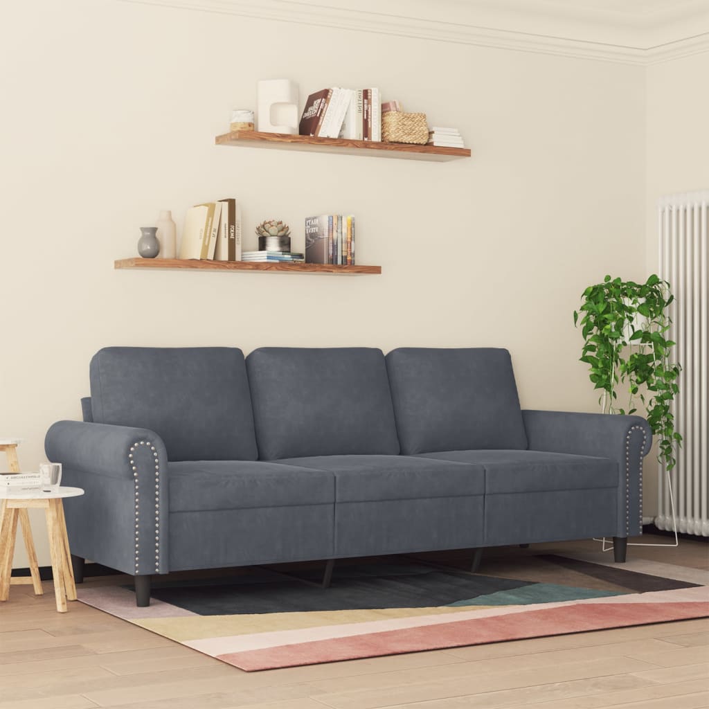 Canapé à 3 places Gris foncé 180 cm Velours - XIOS