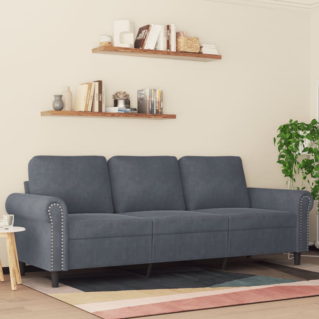 Canapé à 3 places Gris foncé 180 cm Velours - XIOS