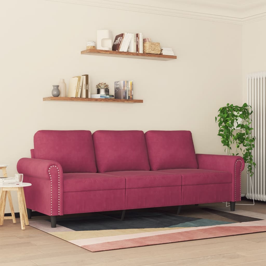 Canapé à 3 places Rouge bordeaux 180 cm Velours - XIOS