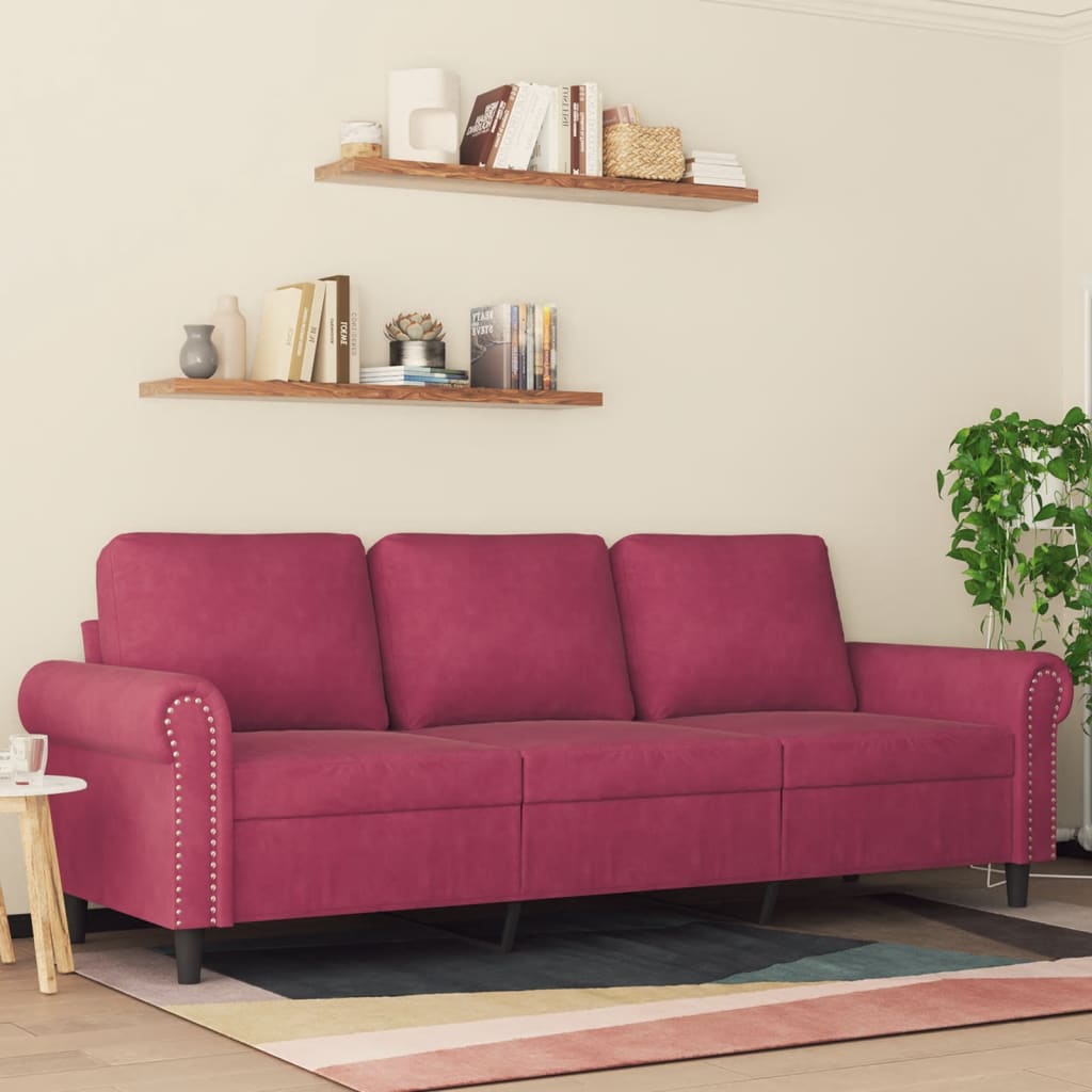 Canapé à 3 places Rouge bordeaux 180 cm Velours - XIOS