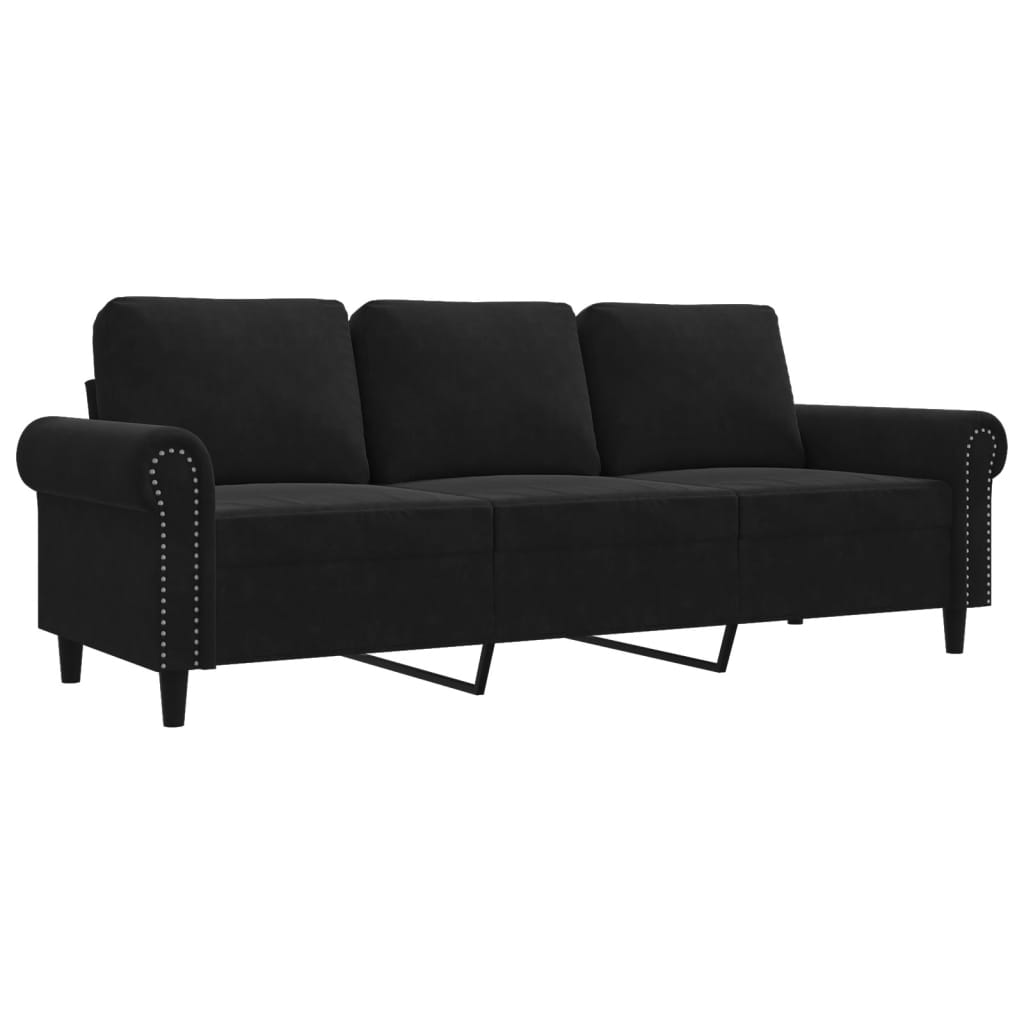 Canapé à 3 places Noir 180 cm Velours - XIOS