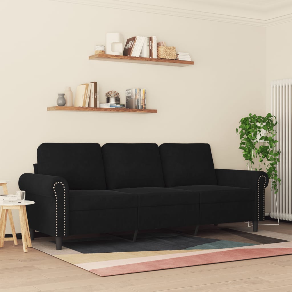 Canapé à 3 places Noir 180 cm Velours - XIOS