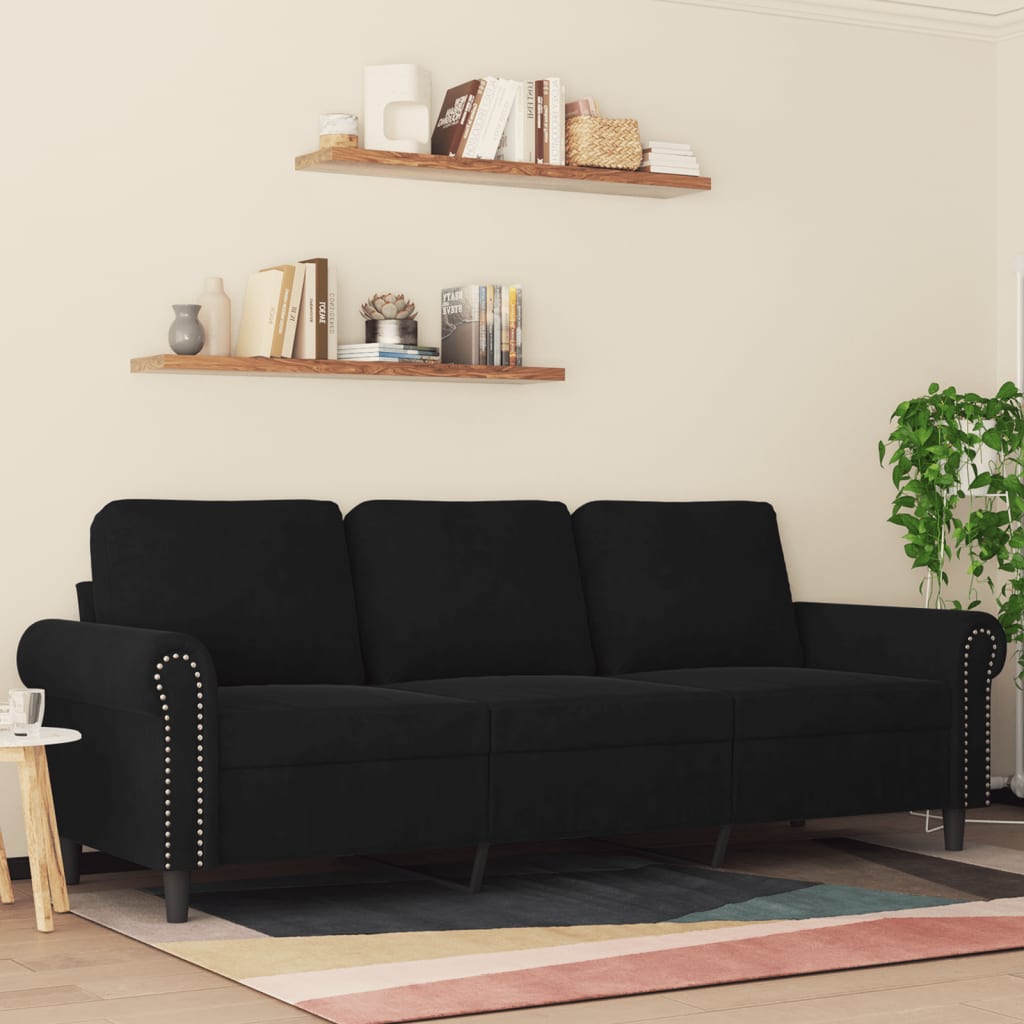 Canapé à 3 places Noir 180 cm Velours - XIOS