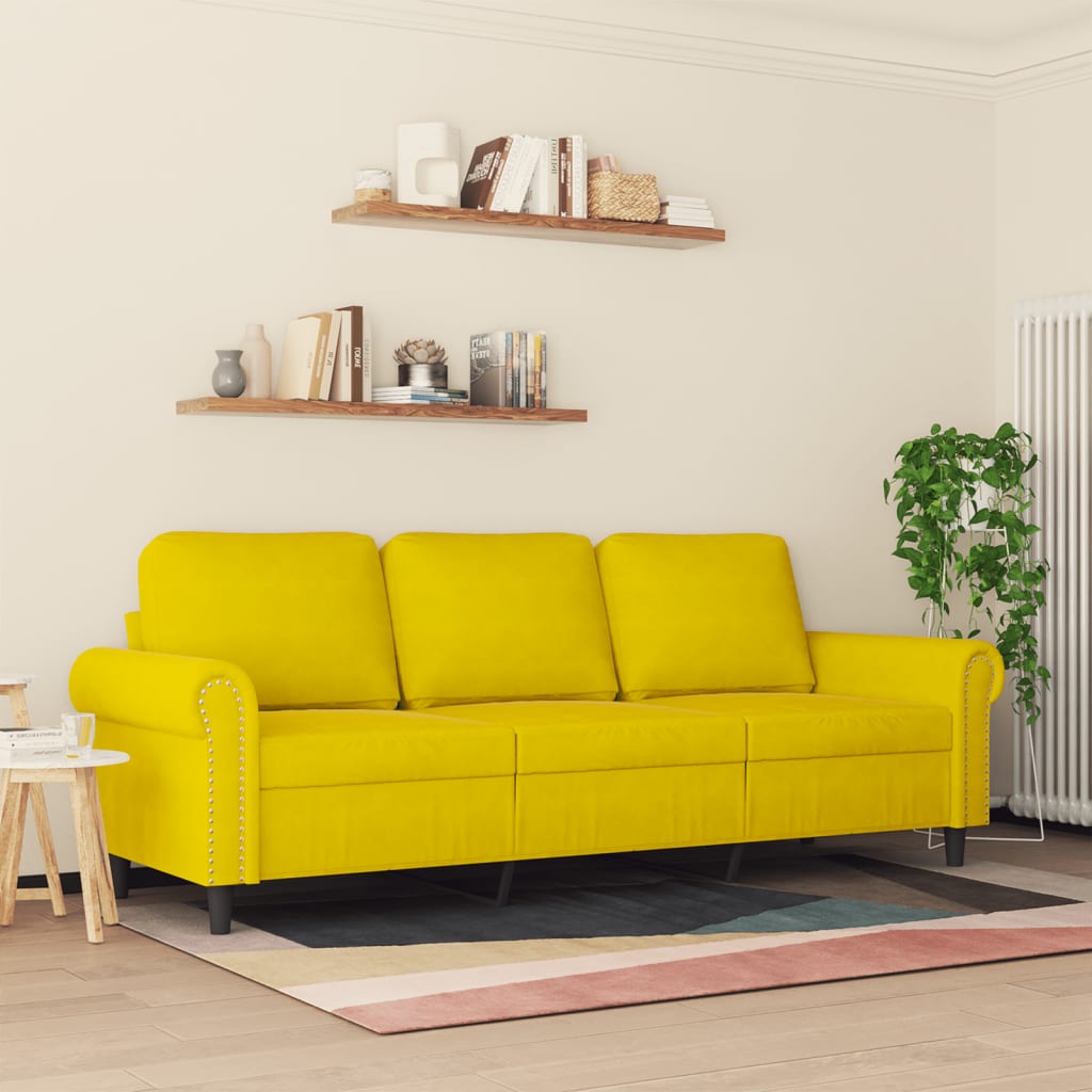 Canapé à 3 places Jaune 180 cm Velours - XIOS