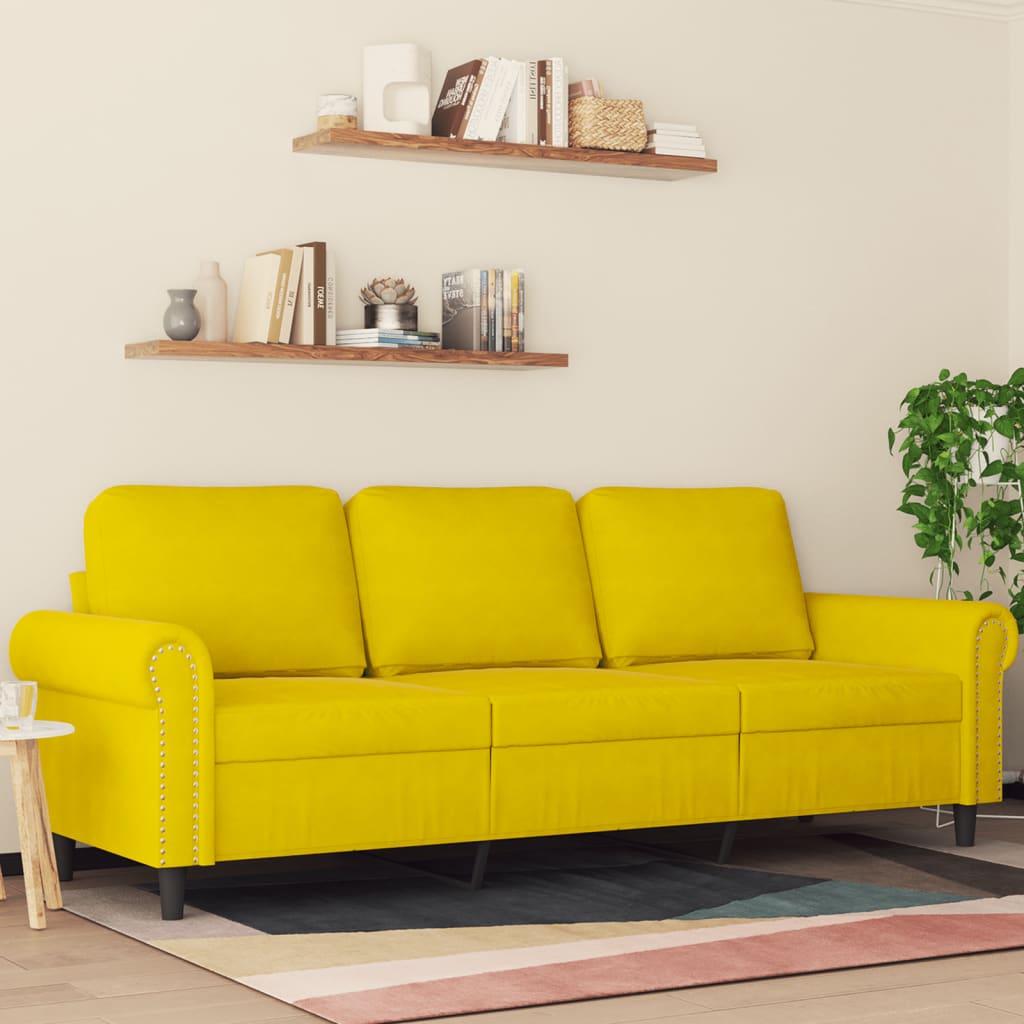 Canapé à 3 places Jaune 180 cm Velours - XIOS
