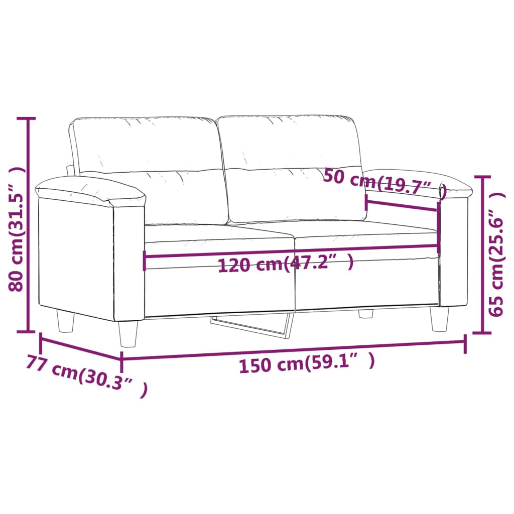Canapé à 2 places Noir 120 cm Tissu microfibre - XIOS