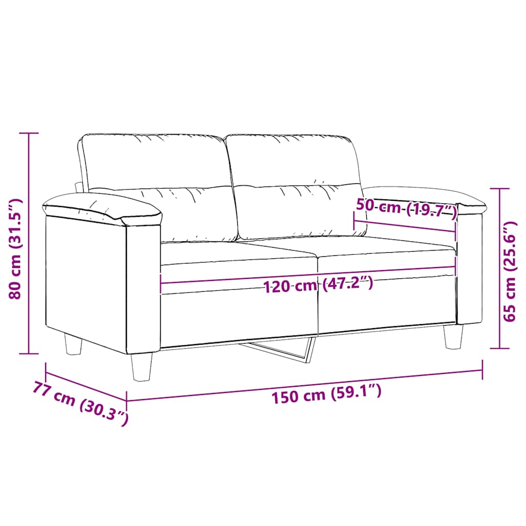 Canapé à 2 places Noir 120 cm Tissu microfibre - XIOS