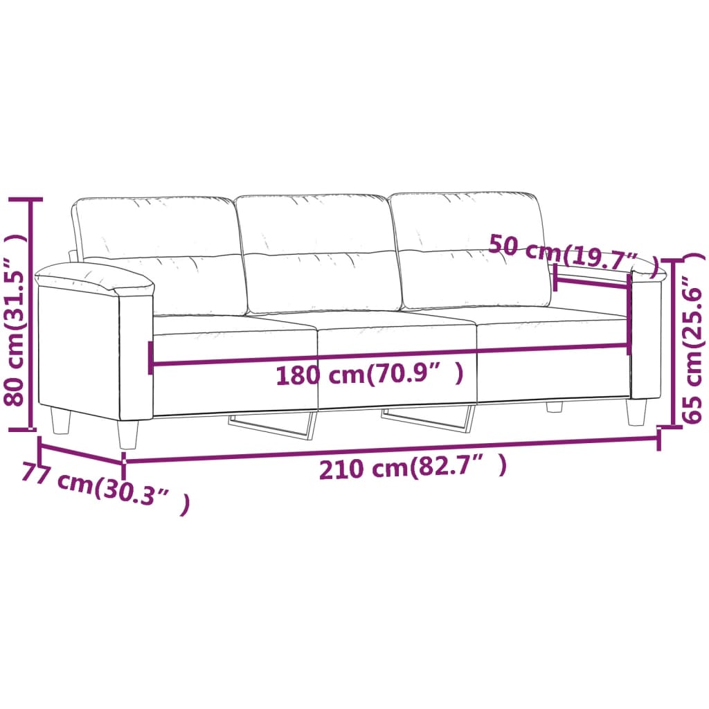 Canapé à 3 places Gris foncé 180 cm Tissu microfibre - XIOS