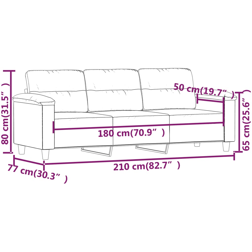 Canapé à 3 places Noir 180 cm Tissu microfibre - XIOS