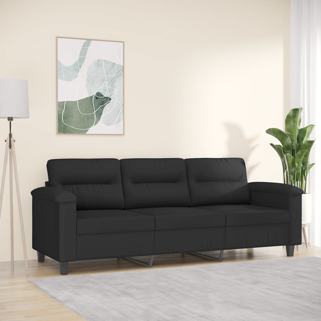 Canapé à 3 places Noir 180 cm Tissu microfibre - XIOS