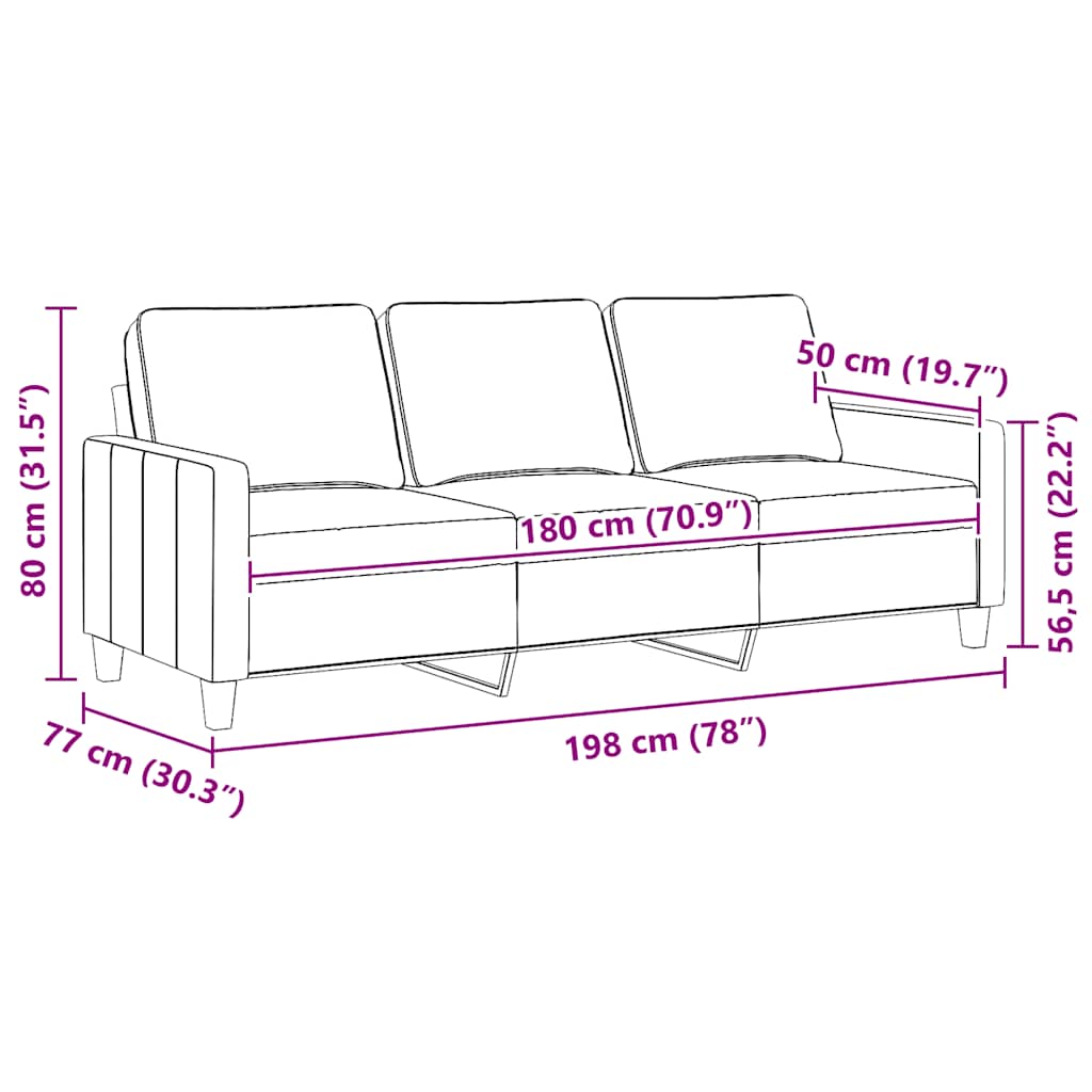 Canapé à 3 places Noir 180 cm Tissu - XIOS