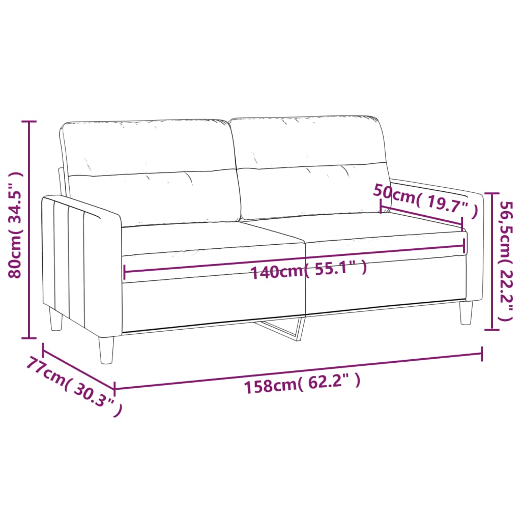 Canapé à 2 places Gris clair 140 cm Tissu - XIOS