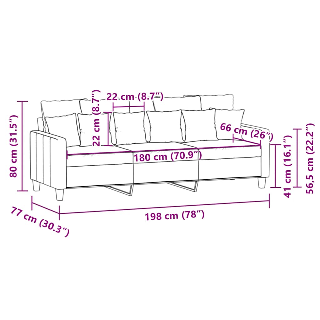 Canapé à 3 places Gris foncé 180 cm Tissu - XIOS