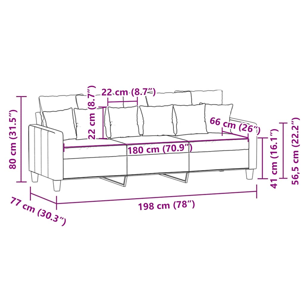 Canapé à 3 places Noir 180 cm Tissu - XIOS