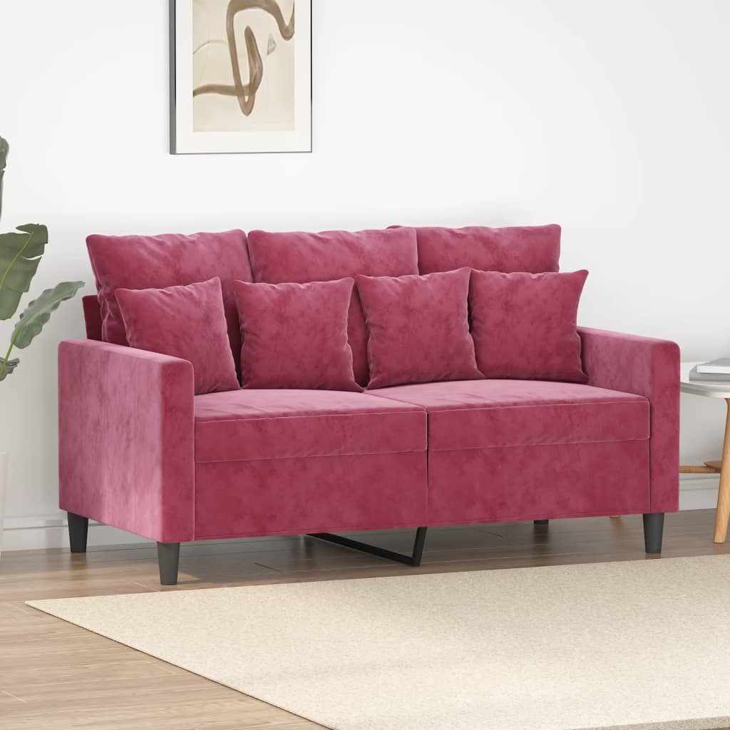Canapé à 2 places Rouge bordeaux 120 cm Velours - XIOS