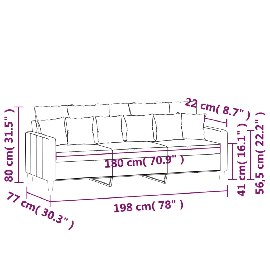 Canapé à 3 places Noir 180 cm Velours - XIOS