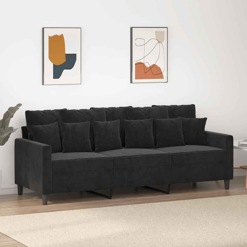 Canapé à 3 places Noir 180 cm Velours - XIOS