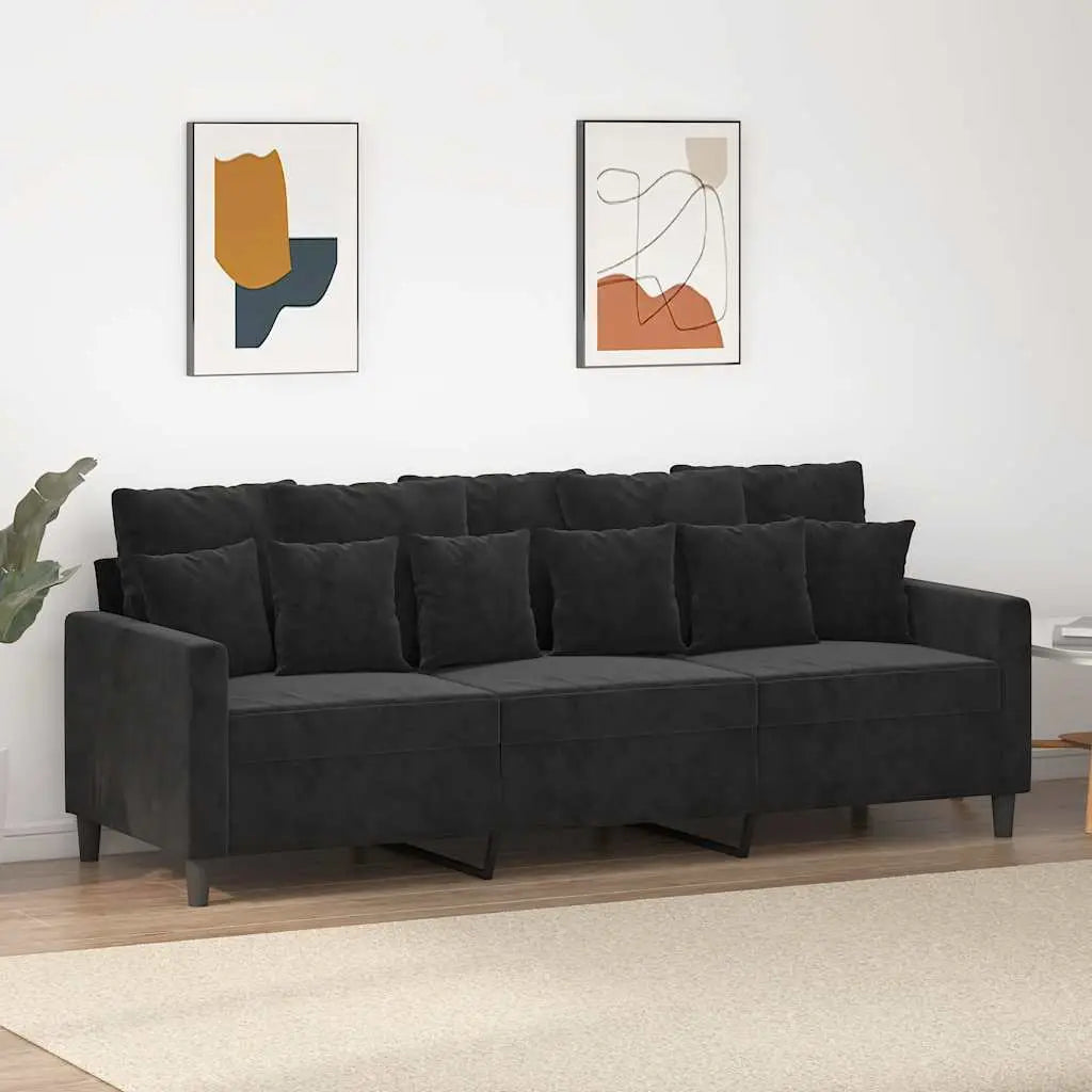 Canapé à 3 places Noir 180 cm Velours - XIOS