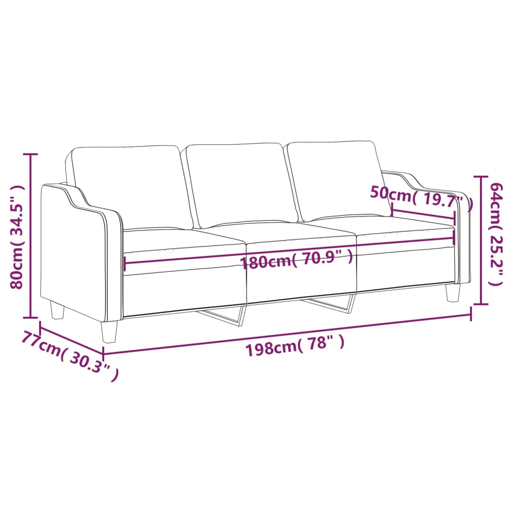 Canapé à 3 places Noir 180 cm Tissu - XIOS