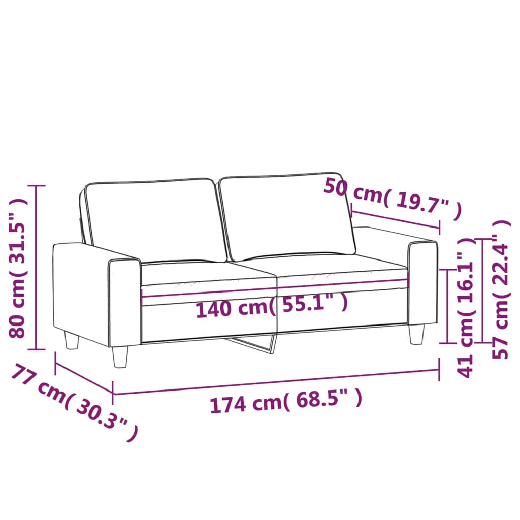 Canapé à 2 places Noir 140 cm Tissu - XIOS