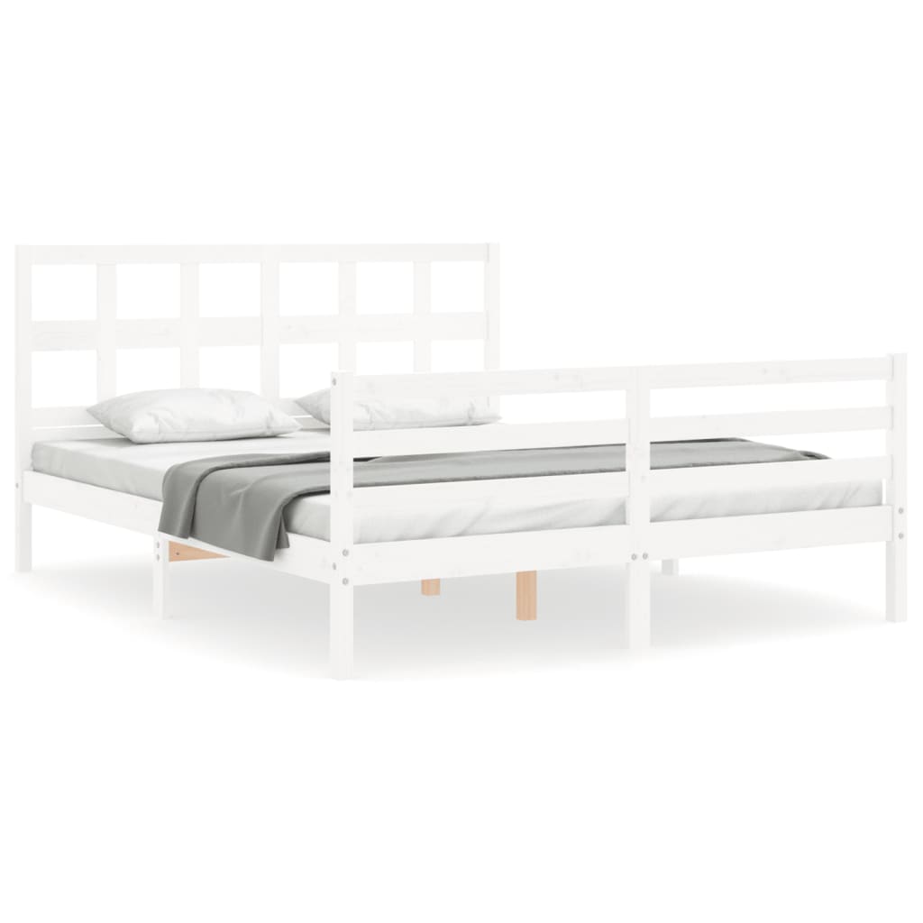 Cadre de lit sans matelas blanc 160x200 cm bois massif - XIOS