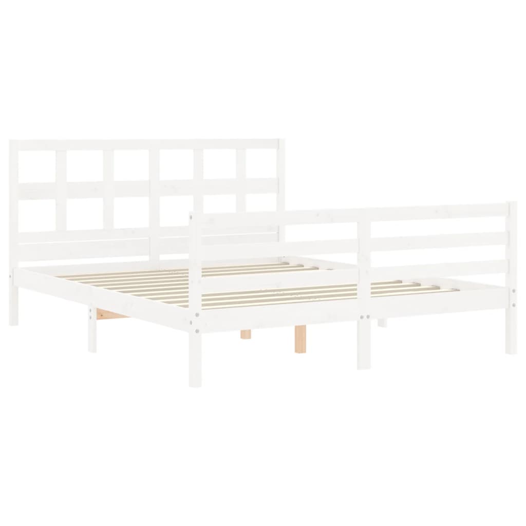 Cadre de lit sans matelas blanc 160x200 cm bois massif - XIOS