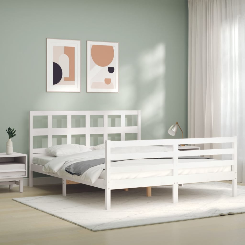 Cadre de lit sans matelas blanc 160x200 cm bois massif - XIOS