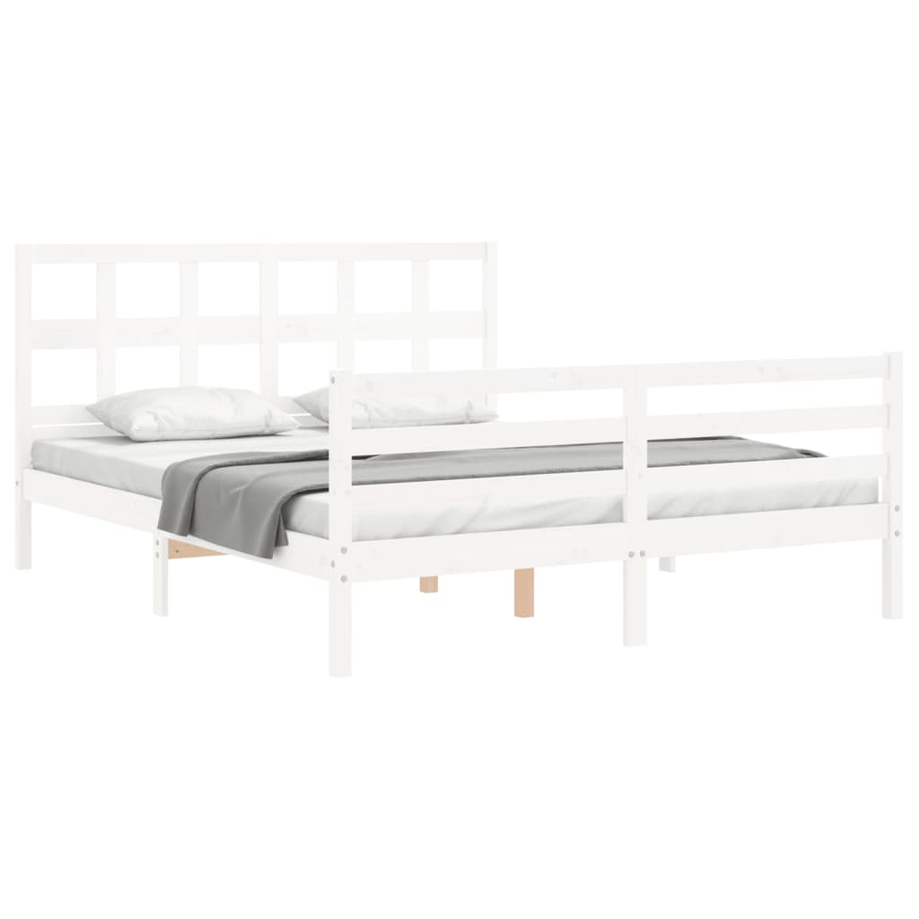 Cadre de lit sans matelas blanc 160x200 cm bois massif - XIOS