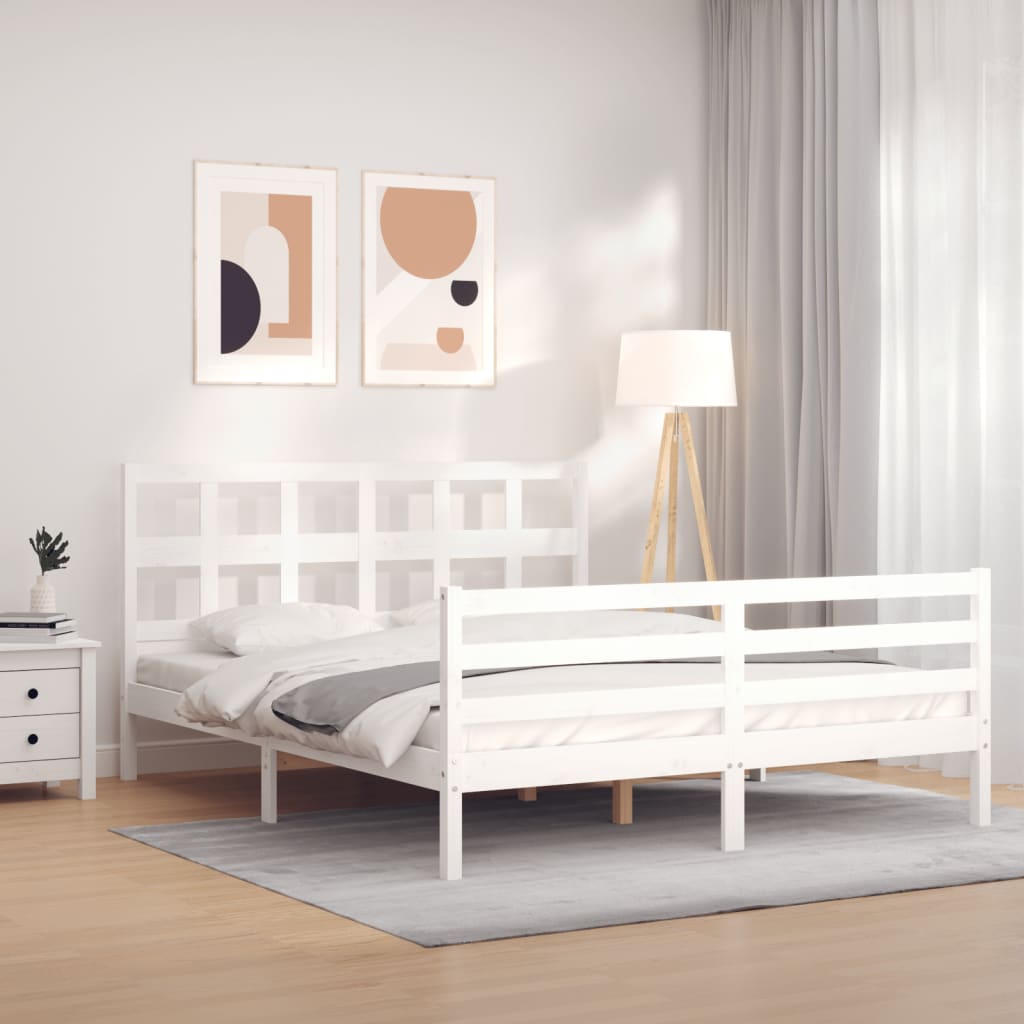 Cadre de lit sans matelas blanc 160x200 cm bois massif - XIOS
