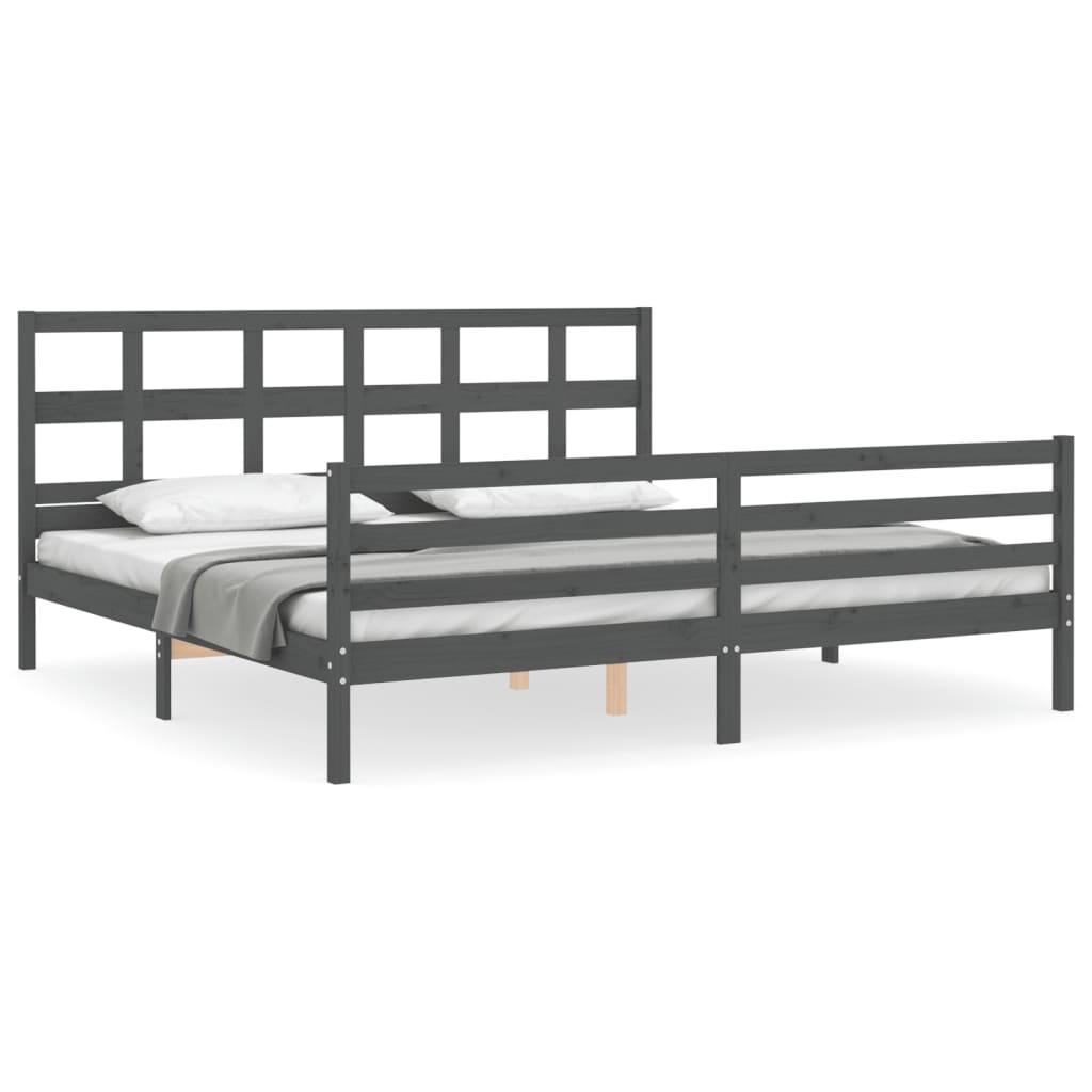 Cadre de lit sans matelas gris 200x200 cm bois massif - XIOS
