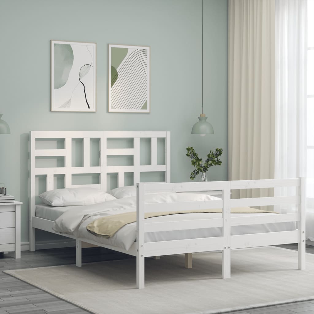 Cadre de lit sans matelas blanc bois massif - XIOS