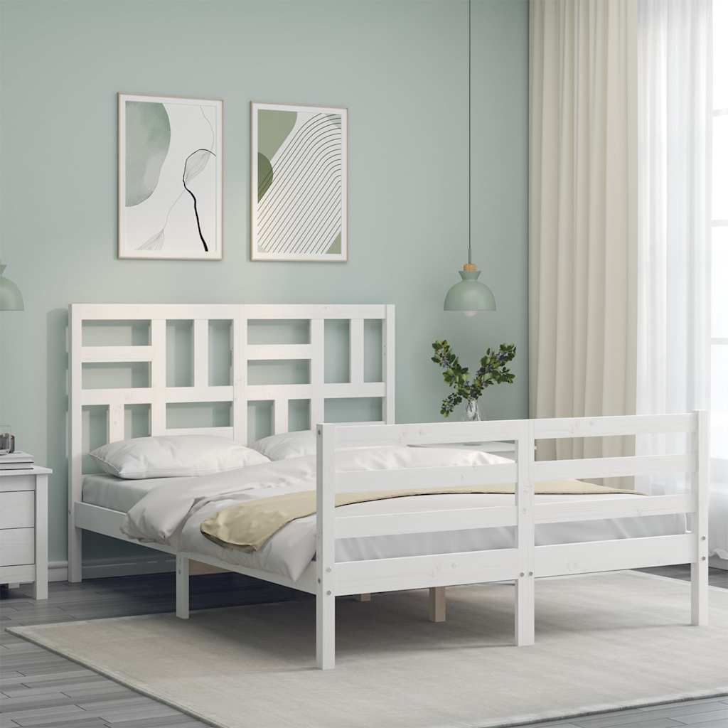 Cadre de lit sans matelas blanc 140x190 cm bois massif - XIOS
