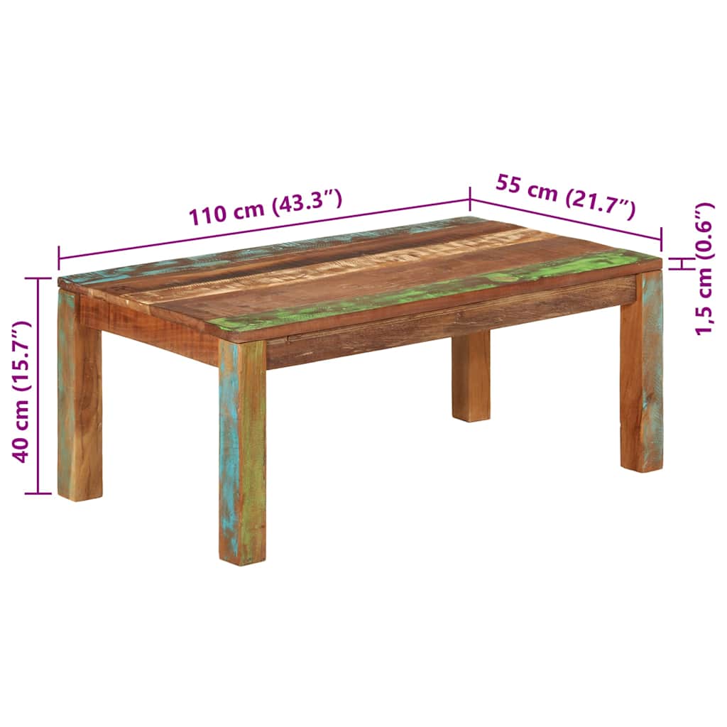 Table basse 110x55x40 cm bois de récupération massif