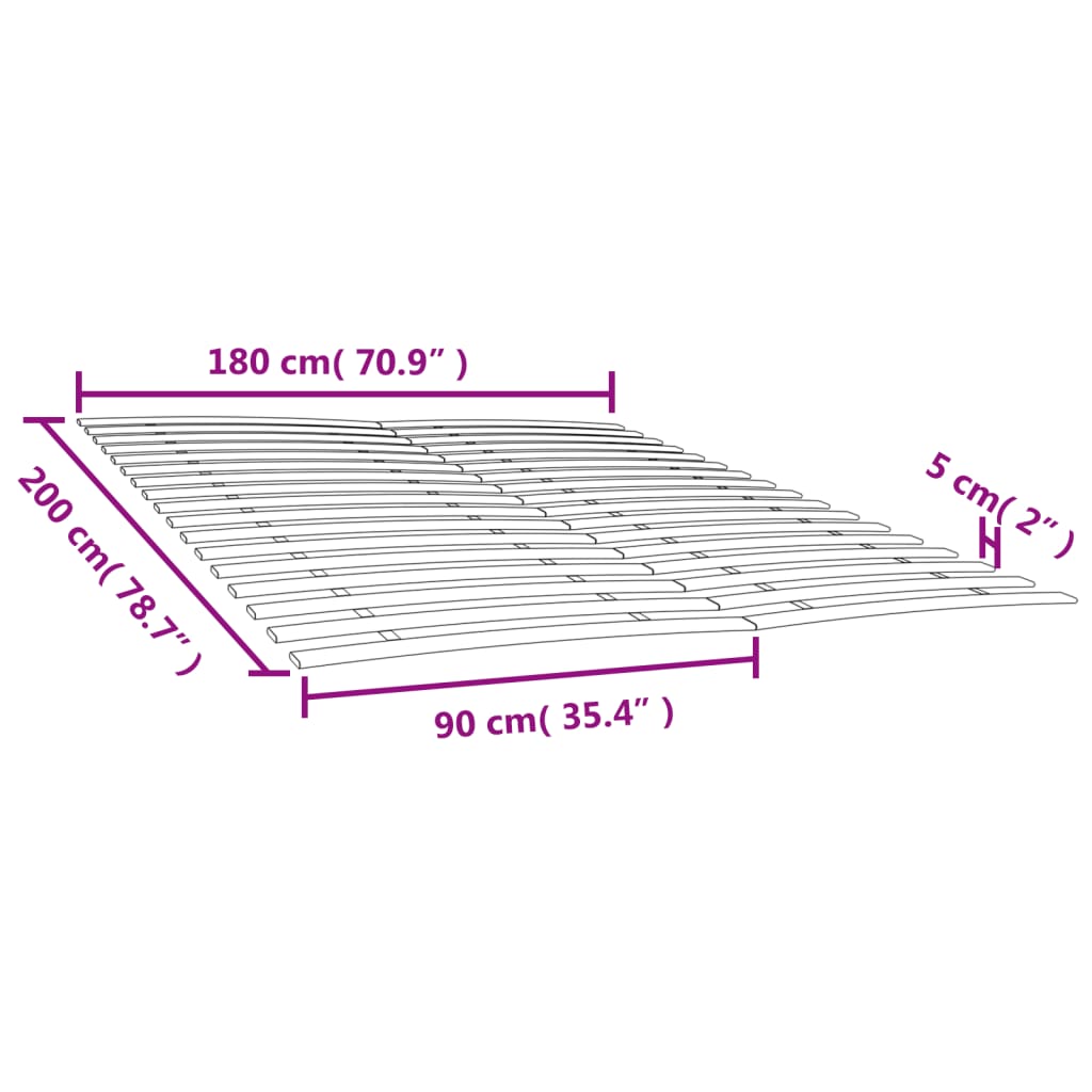 Lattes de rechange pour sommier avec 34 lattes, 2 pièces, 90 x 200 cm - XIOS