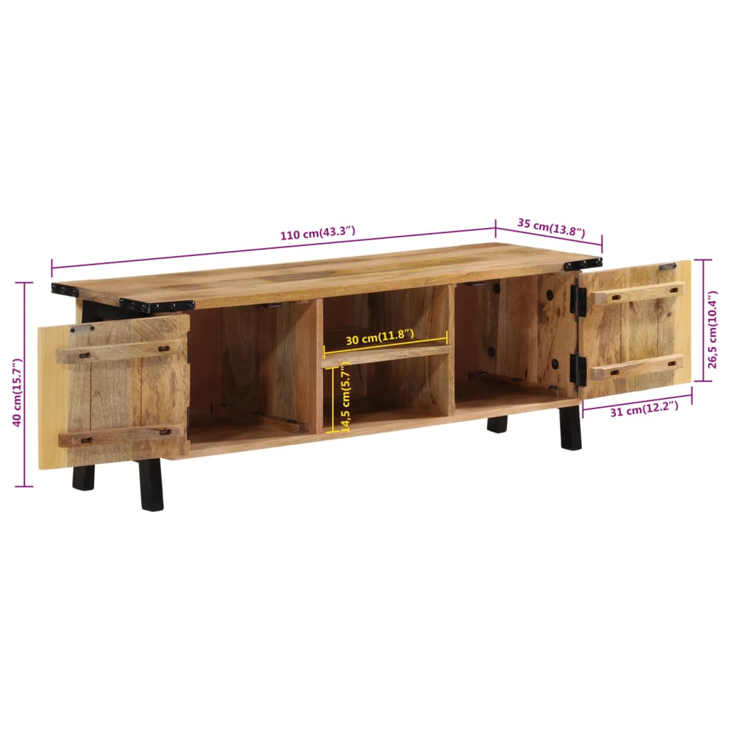Meuble TV 110x35x40 cm bois massif de manguier - XIOS