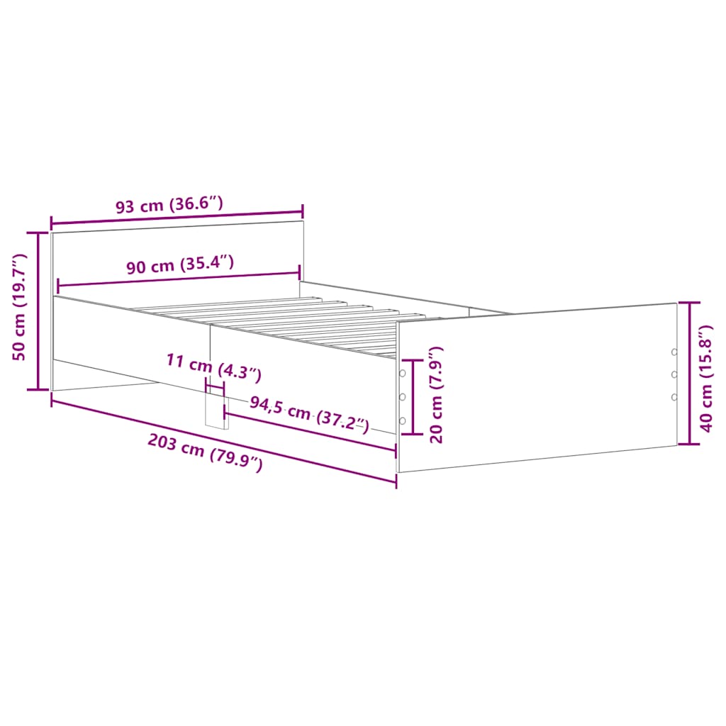 Cadre de lit sans matelas chêne sonoma 90x200 cm - XIOS