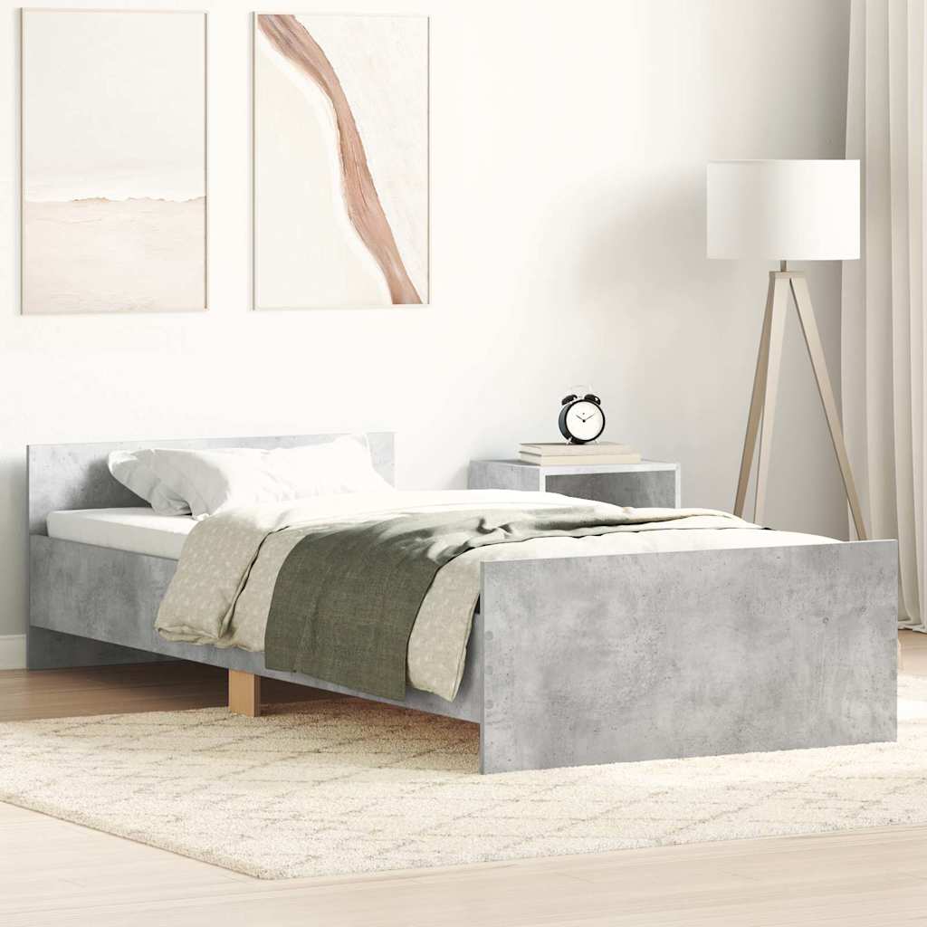 Cadre de lit sans matelas gris béton 75x190 cm